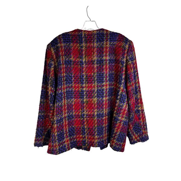 Vintage Koret Blazer Jacket Womens L Multicolor Holiday Wool Plaid Old Money - Picture 3 of 7